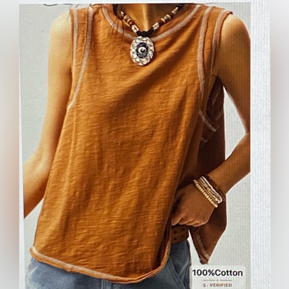 Sleeveless Brown & White Stitched Top